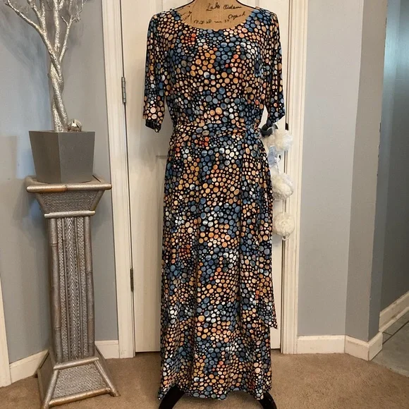 midi dress with sleeves floral Mac Duggal - Multicolor Floral High Neck Balloon Sleeve Midi Dress